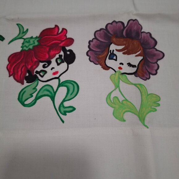 Vintage Fashion Manor Penn-Prest Pillowcases Set 42"x38" Floral Cartoon Faces - Picture 6 of 8